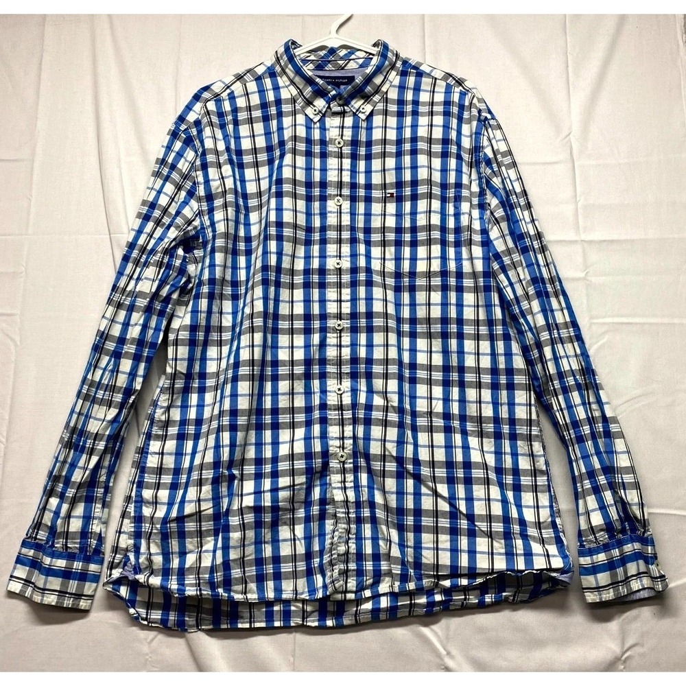 Tommy Hilfiger Shirt Mens XL Multicolor Plaid Cotton Custom Fit Button Down